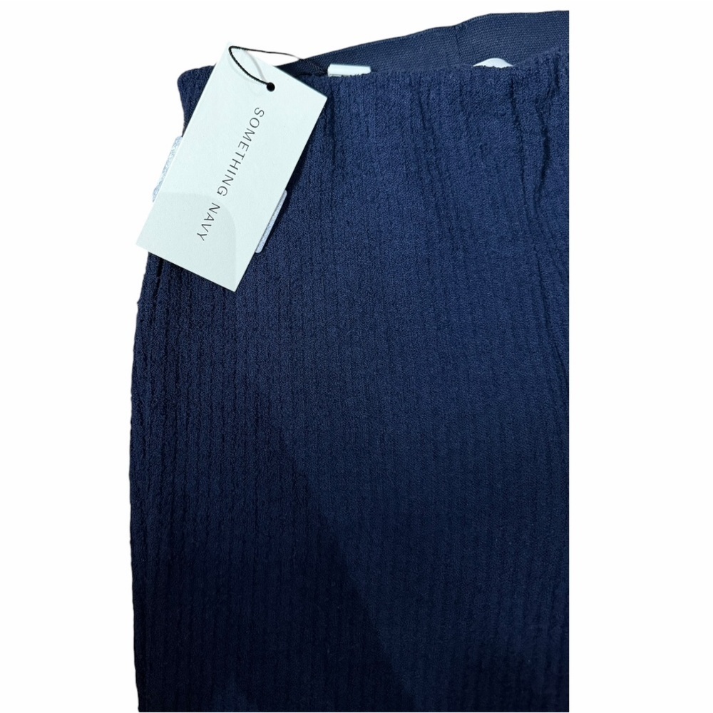 NWT Something Navy Ribbed Knit Stretch Pants | Flare Leg W/ Slit | Navy | XS - Picture 5 of 7